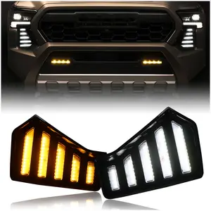 Full LED Front Bumper Fog Light White DRL Amber Sequential Turn Signal Light For Toyota Tacoma 2024 2025 Front Grilles Light Accessories Replacement