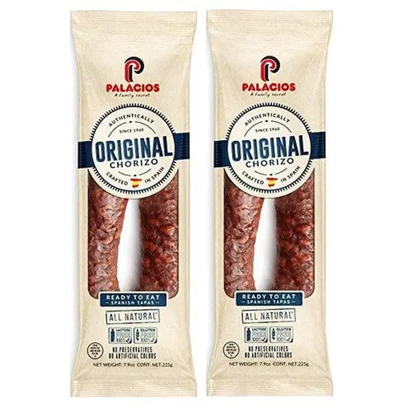 Palacios Autentico Spanish Pork Chorizos - Spiced, Vacuum-Sealed for Freshness, Convenient Pantry Food, 7.9 oz Pack of 2, Ideal for Pasta, Tapas