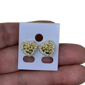 Heart Earring (D) 14MM - Gold Heart Design with Sparkling Accents