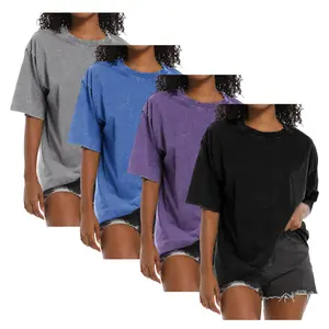 Men Women 4-Pack Vintage Acid Wash Short-Sleeve Plain T-Shirt, Oversized Crewneck Quick-Dry Breathable Sweat-Wicking Active Wear, Y2K Streetwear Gym Workout Essential Blank Bundle, Shortsleeve acid  gift springglowup,summervibes