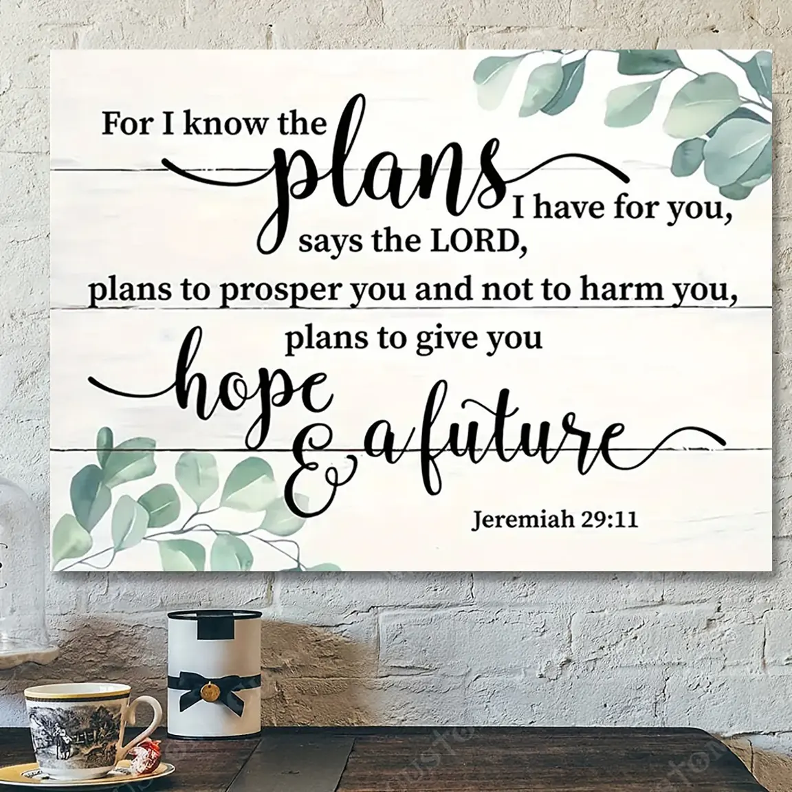 Trendy Military-Inspired 2D Artistic Plaid Wood Frame Bible-Themed Canvas Wall Art - Jeremiah 29:11 "I Know the Plans I Have for You" Scripture Print, Fade-Resistant, Durable, for Living Room Decor (Labor Day, Easter)