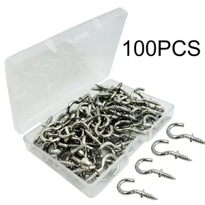 Mini Carbon Steel Screw Hook, 100pcs/set 1/2 Inch Mini Multi-function Metal Screw Hook, Durable Screw Hook for Keychain, Plant, String Lights, Wind Chimes