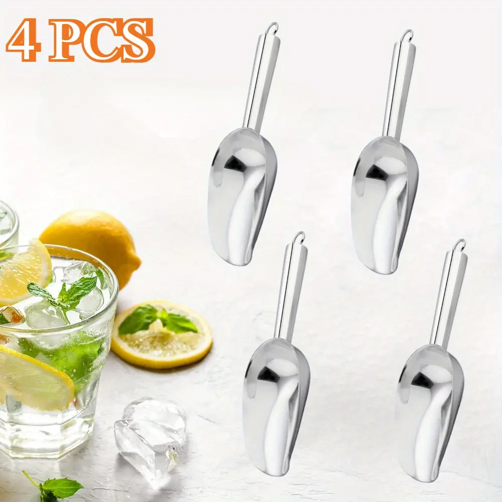 4 Pack Mini Scoop, 3 Ounce Stainless Steel Kitchen Utility Scoops, Ideal for Candy/Ice Cube/Flour/Sugar/Coffee Bean/Protein Powder, Food Grade & Anti Rust, Easy Clean & Dishwasher Safe