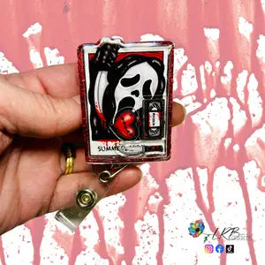 Summer of 1996 SHAKER Badge Reel | Retractable ID Badge Holder | Handmade | Fun Badge Reel | Medical Badge Reel | Ghostface | Nurse Badge Holder | Teacher Lanyard | Magnetic Badge | Magnet | Phone Grip | Bag Charm