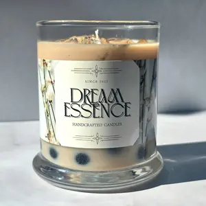 Dream Essence Thai Tea Boba Candle - Handcrafted Soy Blend Wax, Sweet & Creamy Aroma, 45-60 Hour Burn Time, Phthalate-Free, Lead-Free Cotton Wick