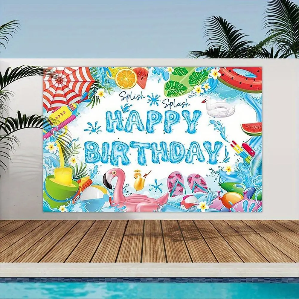 1pc Summer Pool Party Banner - 90.5x70.8in Vibrant Tropical Flamingo & Watermelon Polyester Backdrop for Happy Birthday, Teen Parties, Outdoor Decor - Ideal Home Festive Supplies