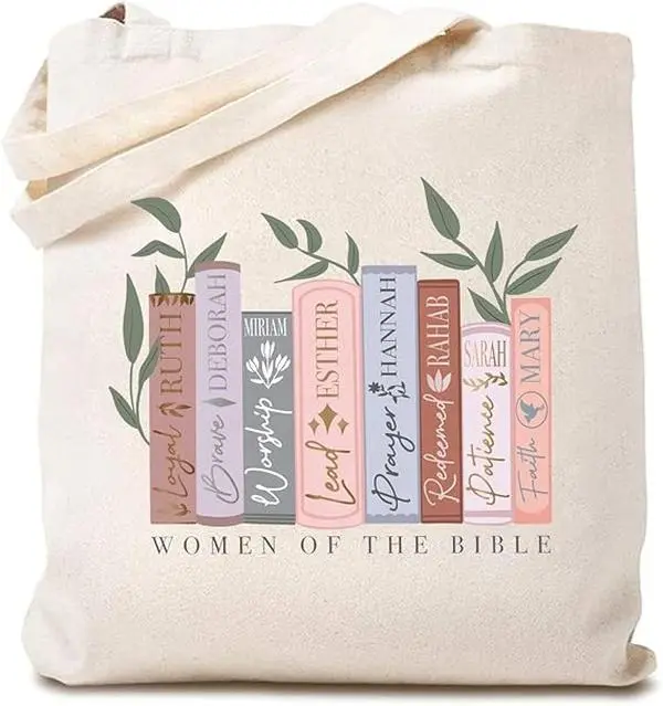 Bible Verse Christian Canvas Tote Bag Cute Graphic Women of The Bible Faith Reusable Shopping Bag Funny Gift