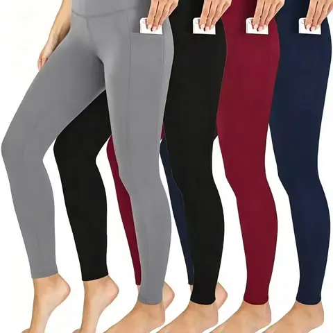 Women's 4pcs High-Waisted Leggings for Women - High Waist Smooths Tummy, Squat-Proof Design, 4-Way Stretch Compression Tights with Pockets, Athletic Wear for Womens Fitness Yoga & Running fleece lined leggings