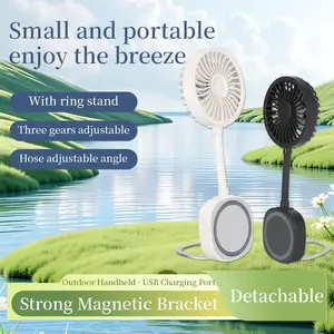 Magnetic mini fan, 2-in-1 phone holder, 3-speed wind power, 7 blades, flexible hose, desktop/handheld dual-use, 900mAh long battery life,portable USB rechargeable fan.