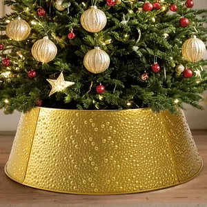 Elevate Your Holiday Decor: Waterproof Metal Christmas Tree Collar – Sleek & Festive Steel Base Cover to Hide Stand & Lights, Durable Reusable Tree Skirt Alternative