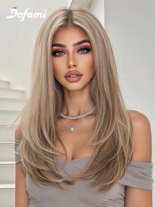 18 inch long blonde lace front wigs for women, gorgeous fluffy wigs without bangs, synthetic lace front wigs for party, daily use