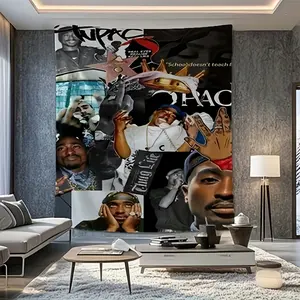 A tapestry featuring the iconic singer TuPac, easy to hang, perfect for a college dorm, bedroom or living room home decor item