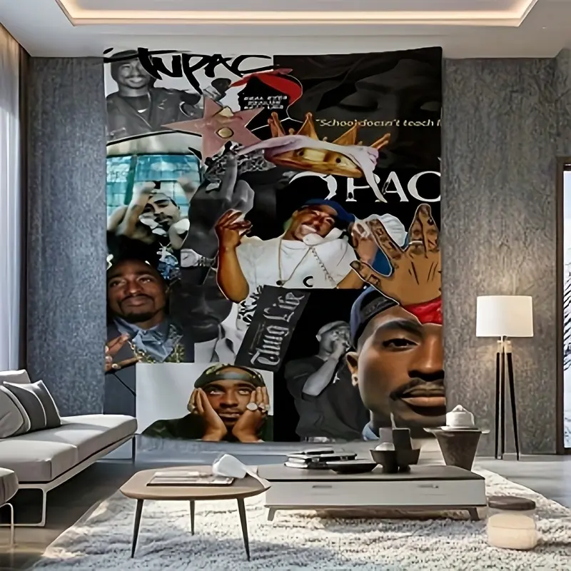 Eco-Friendly Tupac Iconic Singer Wall Tapestry Home Textile, Easy-Hanging Decor, Ideal for College Dorms & Bedrooms, Suitable for Outdoors & Party Use, Perfect Gift for Home Decor Enthusiasts