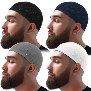 Set of 4 Muslim Knitted Kufi Caps, Breathable And Suitable for Middle Eastern Prayers, Traditional Arab Headwear for Ramadan Celebrations with an Adjustable Closure