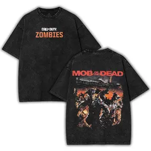 Call Of Duty Zombies Mob Of The Dead  Y2K Game Oversized Acid Graphic Tee Vintage Printed Soft Cotton, Unisex Washed T-Shirt Streetwear Apparel Man Classic Casual, Crewneck ShortSleeve Top Menswear Video Game Day, Gift For Gamer Fan Lover Merch