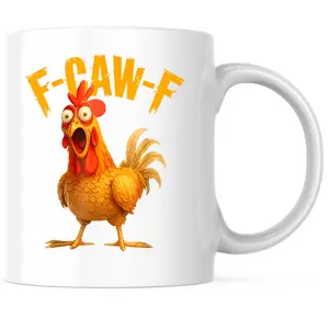 F-Caw-F 11oz Ceramic Coffee Mug with Hidden Message, Funny Sarcastic Rooster Design, Secret Message Coffee Cup, Sassy Humor Gag Gift, White Elephant Gift Idea