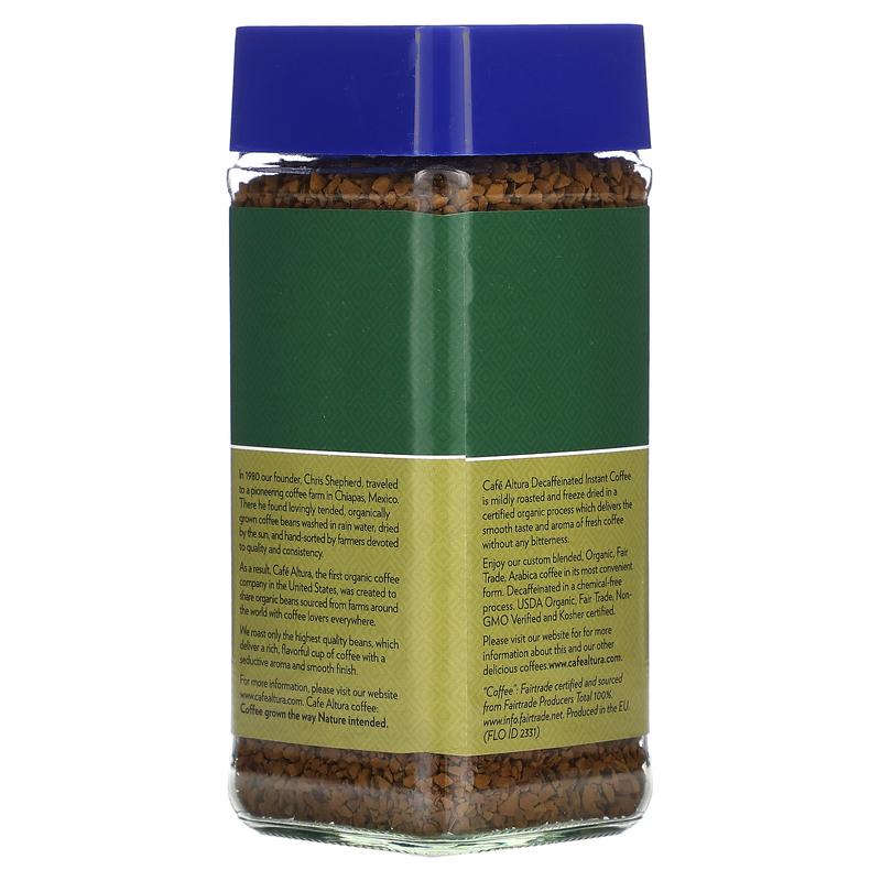 Cafe Altura Instant Organic Coffee, Medium Roast, Freeze-Dried, Decaf, 3.53 oz (100 g)
