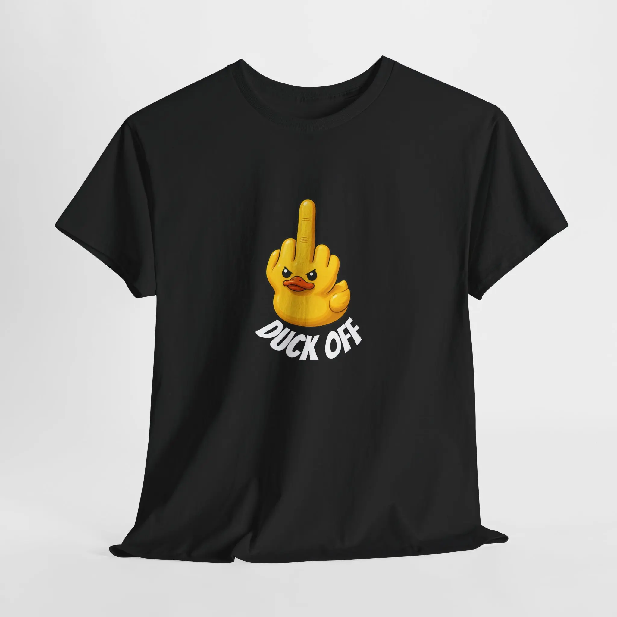 Men's 100% Cotton Short-Sleeve Casual T-Shirt - Menswear, Middle Finger Rubber Duck Bird Print, Classic Fit, Solid Color Fabric, All-Season Graphic Tee