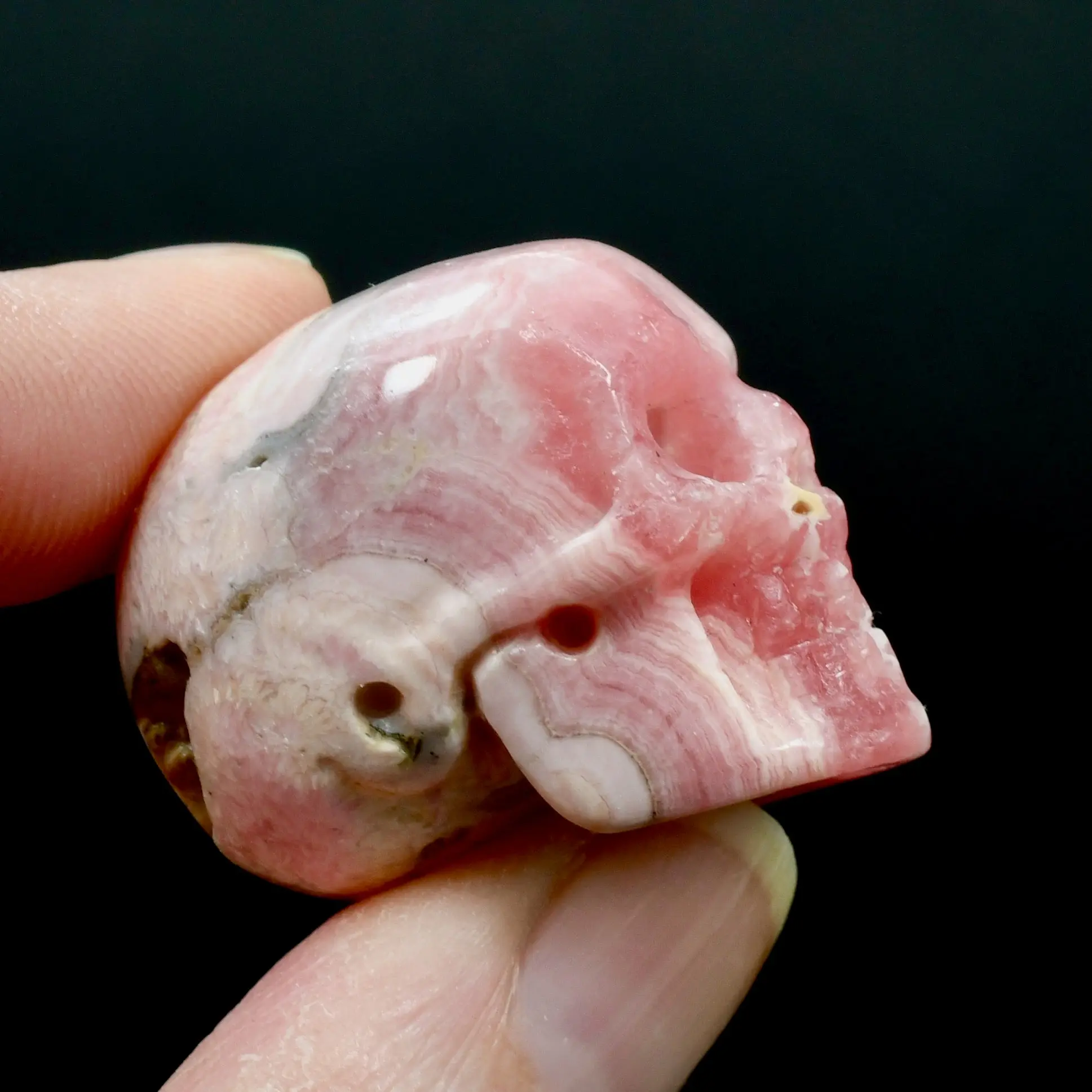 1.2in 35g Genuine Rhodochrosite Carved Crystal Skull, Argentina