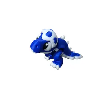 Articulated T-Rex Dinosaur Toy 3D Printed Fidget Dino Chibi Rex Desk Pet Blue and White Miniature Figurine Cute Flexi Raptor Gift for Kids