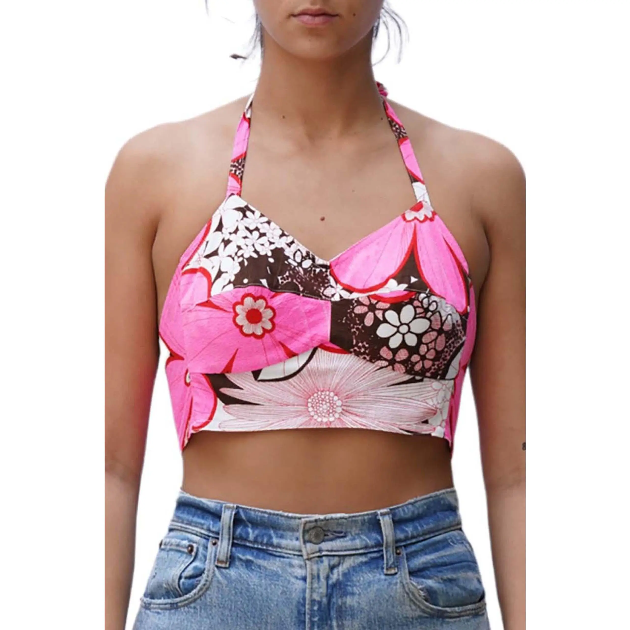 MORPHEW COLLECTION Pink, Brown & White Bustier With Adjustable Straps