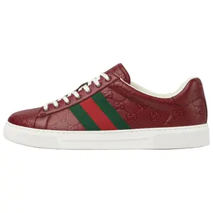 Gucci Ace Leather Low-Top Sneakers for Men with Embossed Round Toe in Red Trending Shoes, House White Official Shoes to Get / Maison Mihara Verifiable, with credentials and supporting global authentication