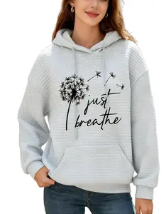 Womens Hoodies Casual Long Sleeve Drawstring Waffle Pullover Tops Dandelion Print Pattern Hooded Sweatshirt,Casual Shirt Spring/Fall Clothing Women's Hoodie, Relaxed Fit
