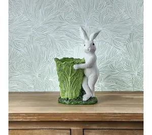 12" Resin Bunny With Cabbage Pot By Valerie