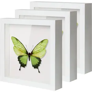 8"x8" Shadow Boxes Display Cases with Soft Linen  Deep  Glass  Shadow Box Set for Wall and Tabletop, 3 Pack White
