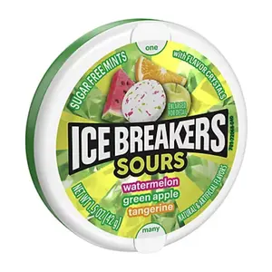 8x Ice Breakers Tin Sours Green Chewy Candy - Sour Sweet Treats Fresh Breath Mints Snack 1.5oz