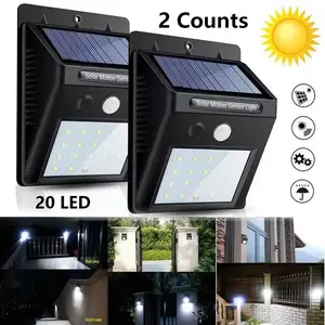 2-Pack LED Solar Lights with Motion Sensor, Outdoor Garden Pathway Fence Stairs Security Wall Lamp, Decorative Yard Garage Entry Lighting, Solar Landscape Lights