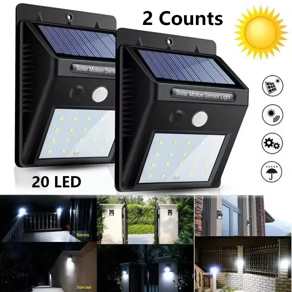 2-Pack LED Solar Lights with Motion Sensor, Outdoor Garden Pathway Fence Stairs Security Wall Lamp, Decorative Yard Garage Entry Lighting, Solar Landscape Lights, Solar Garden Lamps, Walkway Light Outdoor