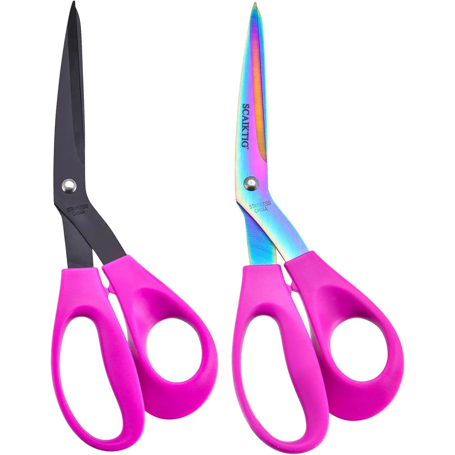 Unisex 8.5-Inch Bent Fabric Scissors 2-Pack, Heavy-Duty Sharp Titanium-Coated Stainless Steel Blades, Non-Slip Purple Ergonomic Design Handles, Iridescent Finish All-Purpose Sewing Shears for Adults & Everyday Tasks