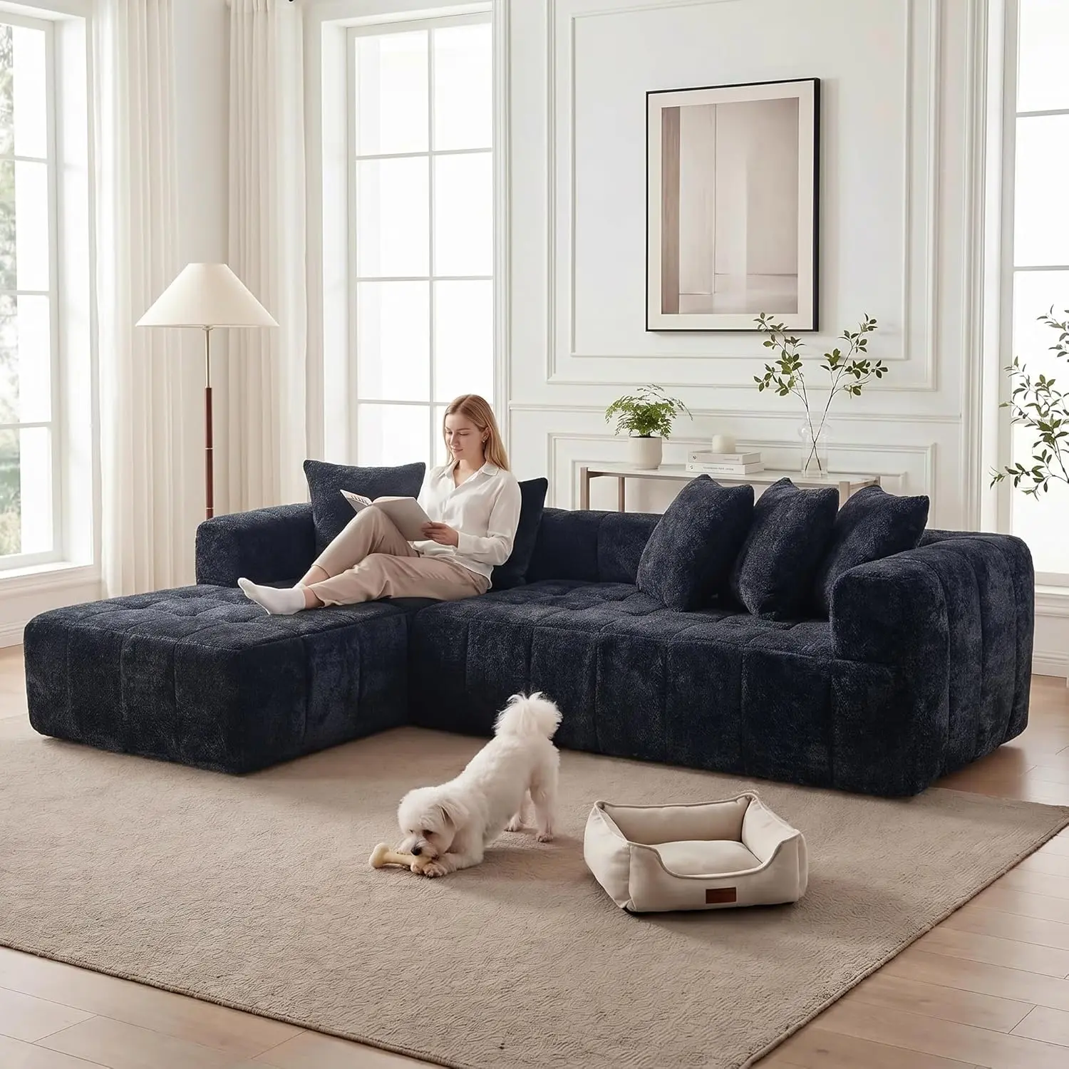 107.9"Cloud Modular Sectional Sofa Couch with L-Shape Chaise,Modern Minimalist Upholstered Couches for Living Room Bedroom,Deep Seat Corner Couch,No Assembly Required