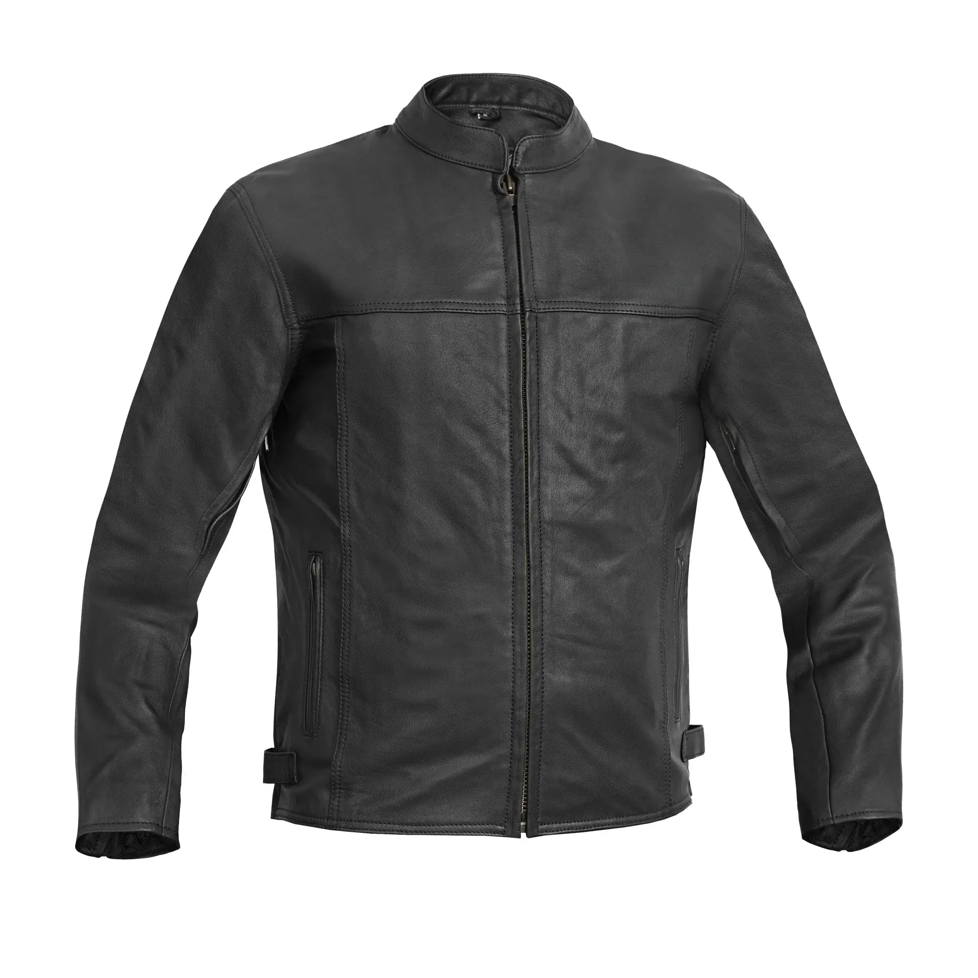 DANIEL SMART Menswear Biker Jacket for Men, Smooth Goat Leather with Concealed Carry Pockets, Removable Zipper Liner, Vents, and Reflective Piping, Tops, Sleeve, Motorcycle Jacket, Scooter, Coats, Rock Style, Soft, Full Zip, 2 Outside Zipper Hand Pockets
