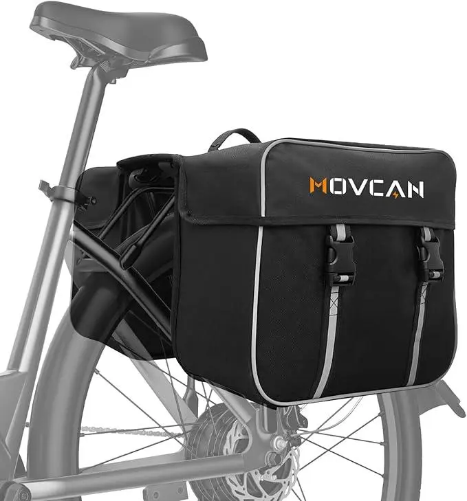 Movcan V80 E-Bike Saddlebag - Large Capacity Waterproof Rear Rack Panniers, Black - Ideal for Commuting, Cycling Adventures, Ebike for Adults Outdoor Storage, Commuter Bike, Outdoor Bike Storage
