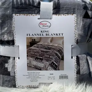 New King size soft flannel Blanket Aztec print Black gray