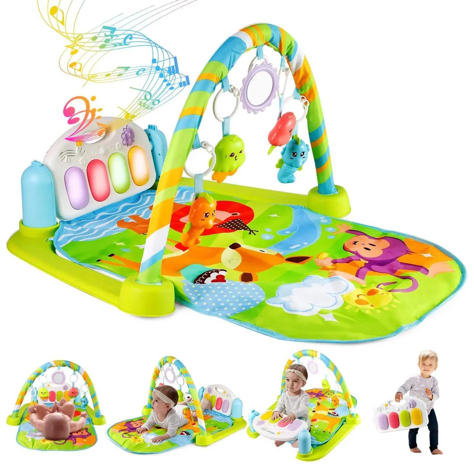 Baby Play Gym Activity Mat for Infants, Musical Piano Play Mat with Hanging Rattle Toys, Tummy Time Mat & Sit and Play Baby Activity Gym for Newborn Boys Girls