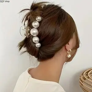 White Faux Pearl Hair Claw Clip, Minimalist Daily Hair Accessories for Women, Strong Hold Design Perfect for Thick Hair, Elegant All-Match Headwear, Versatile Styling Decor for Casual Wear, Party Events & Daily Everyday Outfits