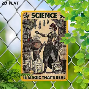 Exquisite Iron Artistic Wall Decoration, Female Scientist Brewing in Laboratory, 8x12 Inch for Home Office Bar Decor, Halloween Decorative Sign & Plaque