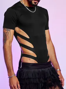 INCERUN Men's Fashion Sexy Slim Fit Jumpsuit,Short Sleeve Side Hollow Out Bodysuits , Casual Wear for Daily