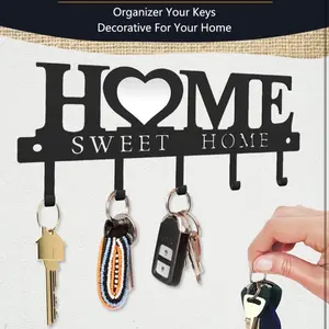 WIPHANY Key Holder Hooks Organizer Hanger Rack Wall Mounted with Screws and Anchors Home Sweet Home Wall Metal Decor for Entryway Front Door Kitchen Hallway Garage Mudroom Office 9.8inches/25cm