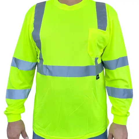 Class 2 Max-dry Moisture Wicking Mesh Long Sleeve Safety T-shirt, Neon Yellow # 900