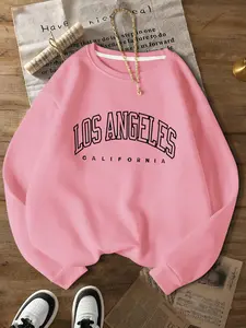 Women's Los Angeles Print Sweatshirt, Long Sleeve Crew Neck Casual Top for Fall & Winter, Loose-Fit Street Style Women's Clothing