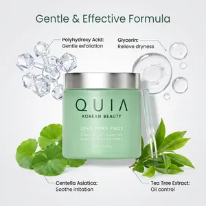QUIA Dual-Action Toner Pads, 70 pieces PHA exfoliating pads for sensitive skin, hydrates skin, tightens pores and controls blackheads & blemishes