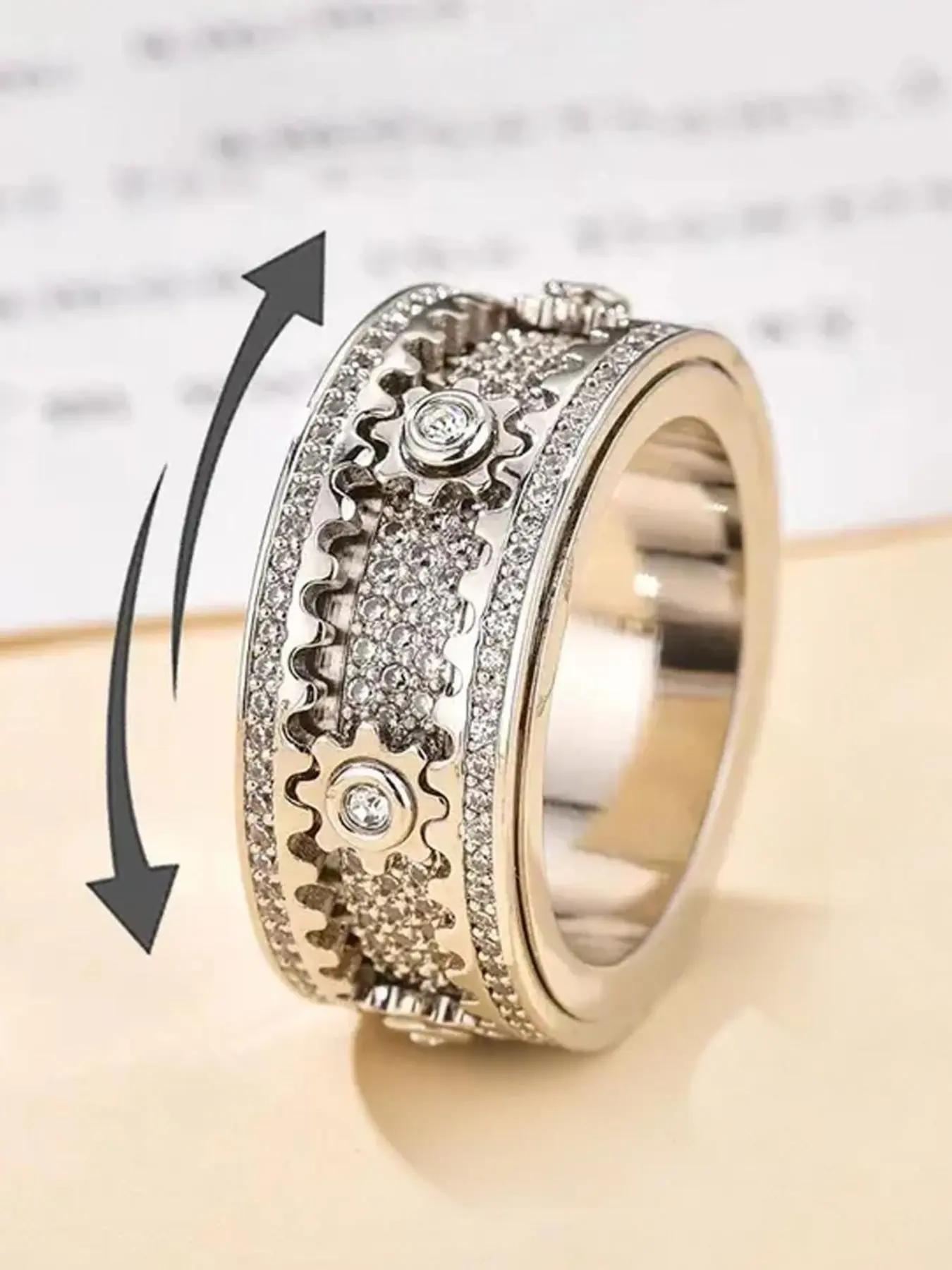 Rotating Gear Ring, Starry Design with Zircon, Unisex Fashion Jewelry, Elegant Fashion Rings, Stackable Rings, Perfect for Daily Wear, Dates, Gifts, Graduation, Christmas, Stackable Finger Rings