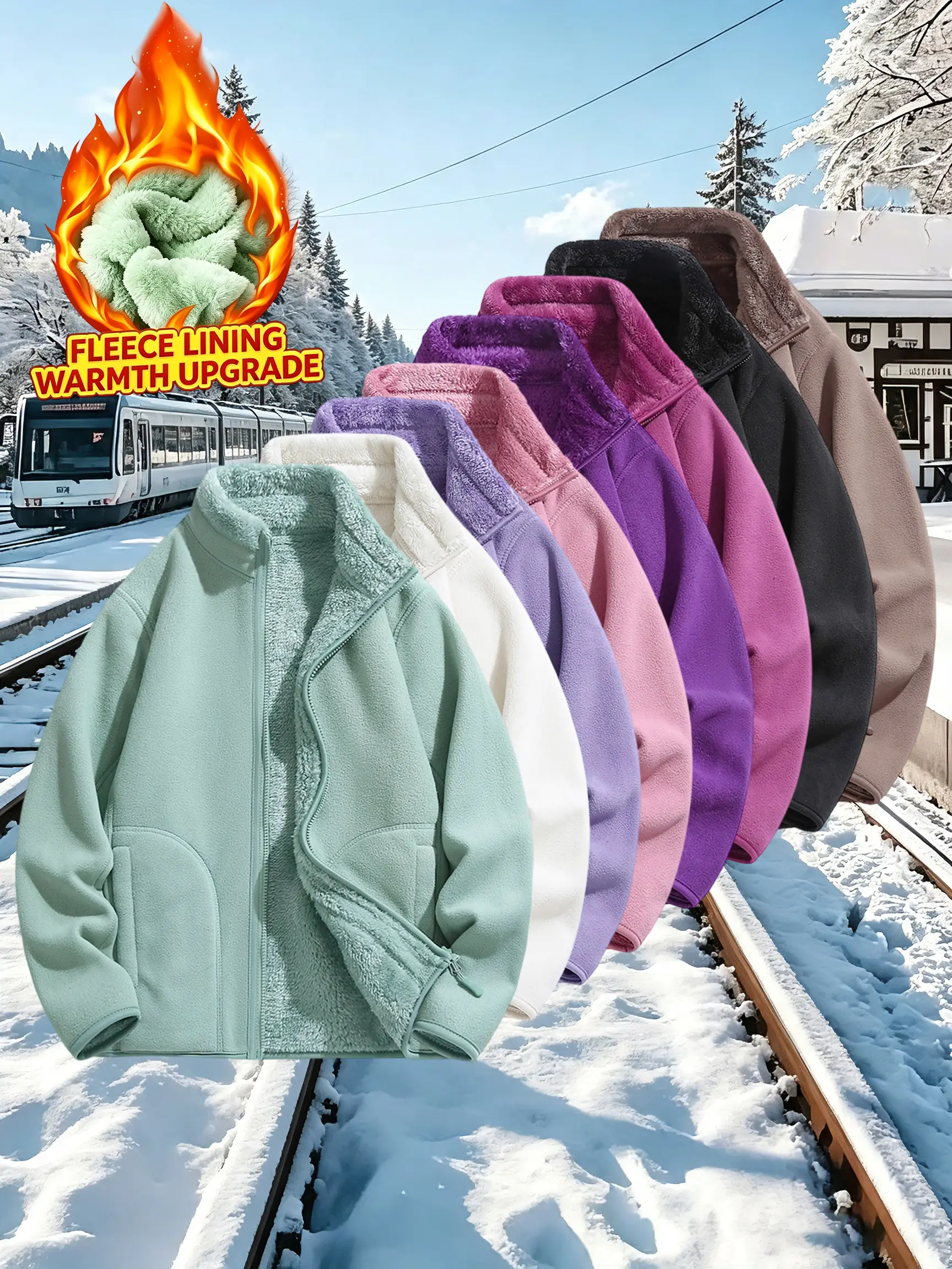 Clean Gent women’s soft fleece casual jacket, long-sleeve zip-up sports top with pockets, warm and comfortable outerwear with fleece lining, apparel, tops, basic style, women’s fashion wear.