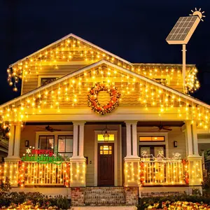 Pubsop 800LED Icicle String Lights,Waterproof 60FT solar string light with 8 Modes,Remote Control,Type C interface,outdoor solar lamp for Christmas or winter themed party decor, restaurant art installation