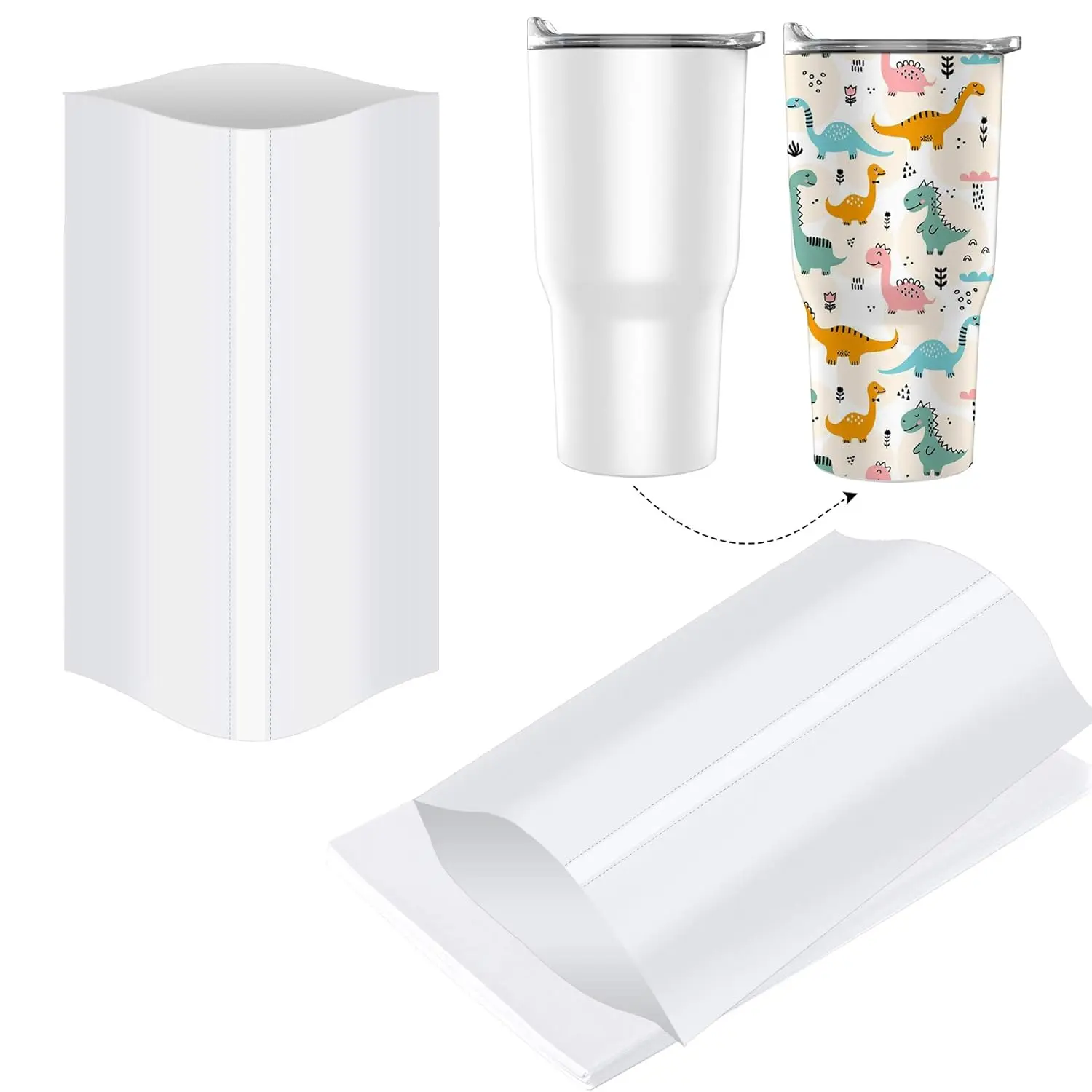 8x12 Inch Sublimation Shrink Sleeves Bulk Pack, 60 Pcs White Full Wrap Shrink Sleeve for Tumblers, Mugs, Home Supplies Storage & Organization Use, Curved Fit