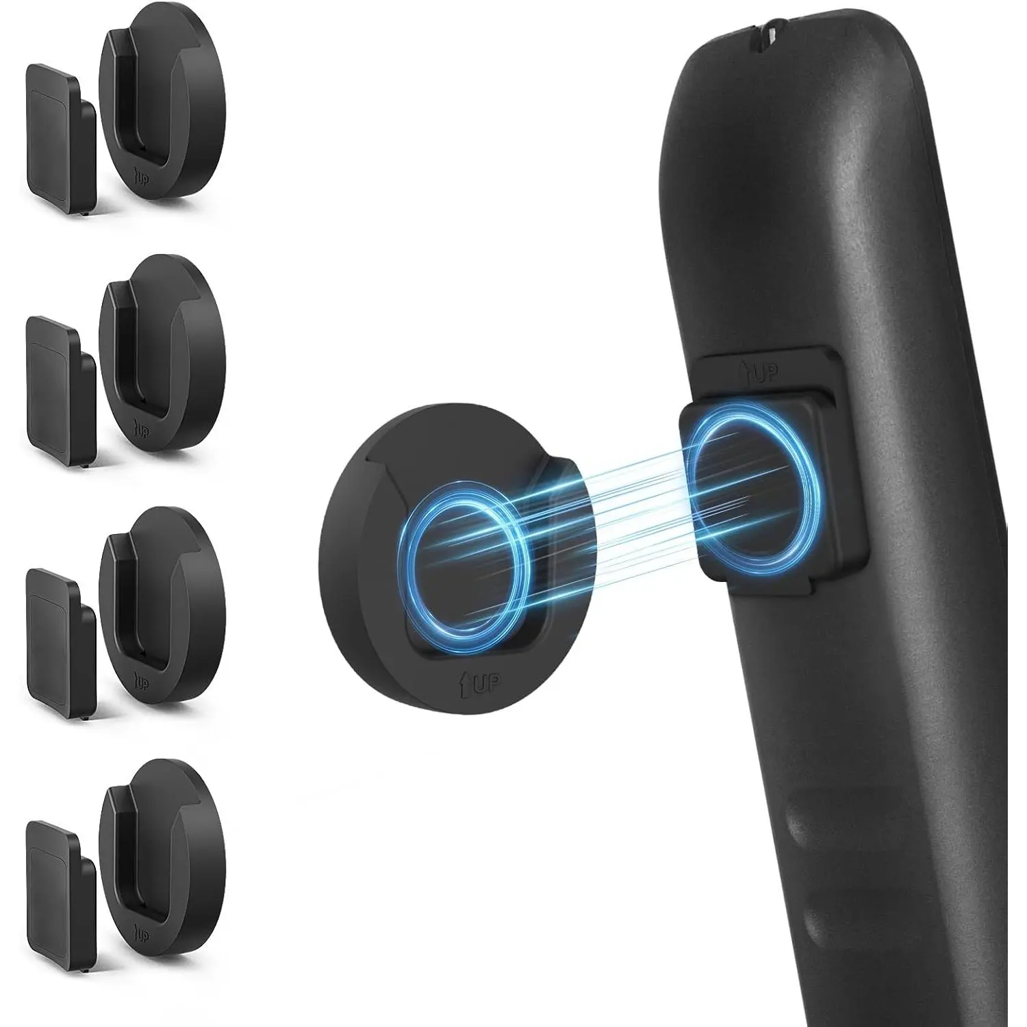 P-CPS02 Lightweight Plastic Magnetic Remote Hook Wall Mount Set, 4-Pack Sturdy Auto-Align Acrylic Hooks with Adhesive Tape for TV Back, Wardrobe & Home Decor Organization, Home Organizer Hook, Wall Mount Acrylic